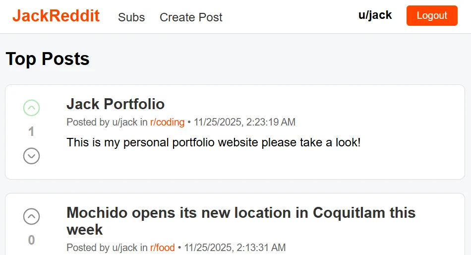 Node.js Reddit clone preview